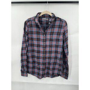 Uniqlo Button Up Shirt Women Small Purple Plaid Long Sleeve Flannel Western